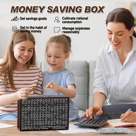 10000 Savings Challenge Box-Wooden Money Saving Box 10000,Wooden Money Box for Cash 10,000 5000 3000 1000 Wooden Coin Bank Box,Caja De Ahorros 10000, Reusable Savings Box for Budgeting &Tracking