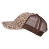 Low Profile Canvas Leopard Print Mesh Trucker Cap, Brown