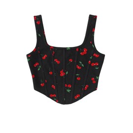 SweatyRocks Girl's Cherry Graphic Summer Tank Tops Square Neck Sleeveless Crop Top Black 10Y