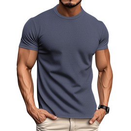 QOSOQ Men's T-Shirts Casual Knit Short Sleeve Crewneck Shirts Crewneck Shirts Knitted Pullover Tees Navy Blue