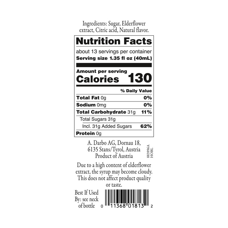 D’arbo All-Natural Elderflower Fruit Syrup, 500ml (16.9oz, Pack of 2)