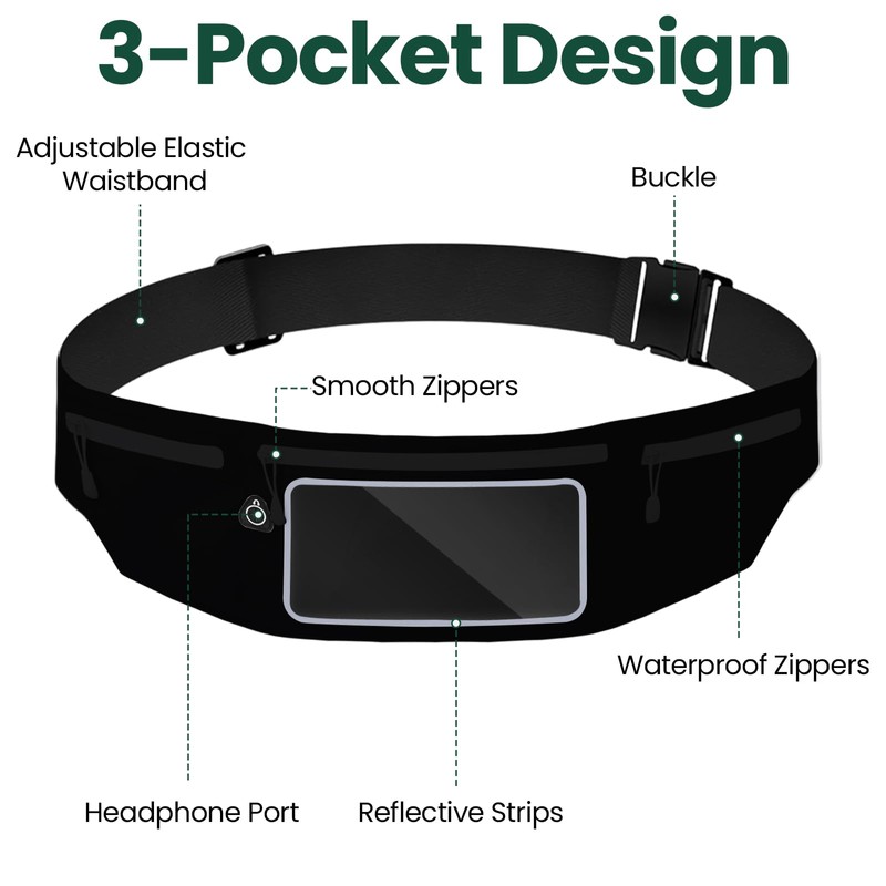 Running Belt Waist Pack with Touch Screen Window, Adjustable Fanny