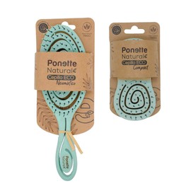 PONETTE Natural – Eco-Haarbürsten-Set, umweltfreundlich, entwirrend, reißfest, Reisebürste, grün, hergestellt aus natürlichen Weizenfasern, 100 % recycelbar, spanische Marke