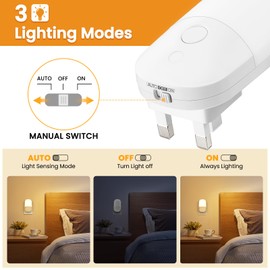 Plug in Night Light with Dusk to Dawn Photocell Sensor, 4 Pack Night Light Plug in Walls with 5 Levels Brightness Adjustable LED Night Light, Night Light Kids for Children's Room, Bedrooms, Stairs