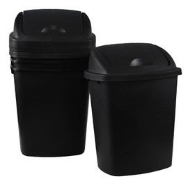 Gloreen 4-Pack 6.5 Gallon Swing Top Trash Can, 25 L Plastic Kitchen Garbage Can, Black