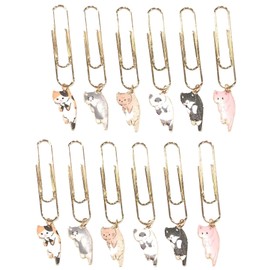 Audiofan Paper Clip Clip with Enamel Cat Page Clip Bookmark Bookmark Bookmark with Cat Pendant for Decoration, Office, Stationery, Document Organizer, Invitation, Book, Notepad, 6 Types 2 Each