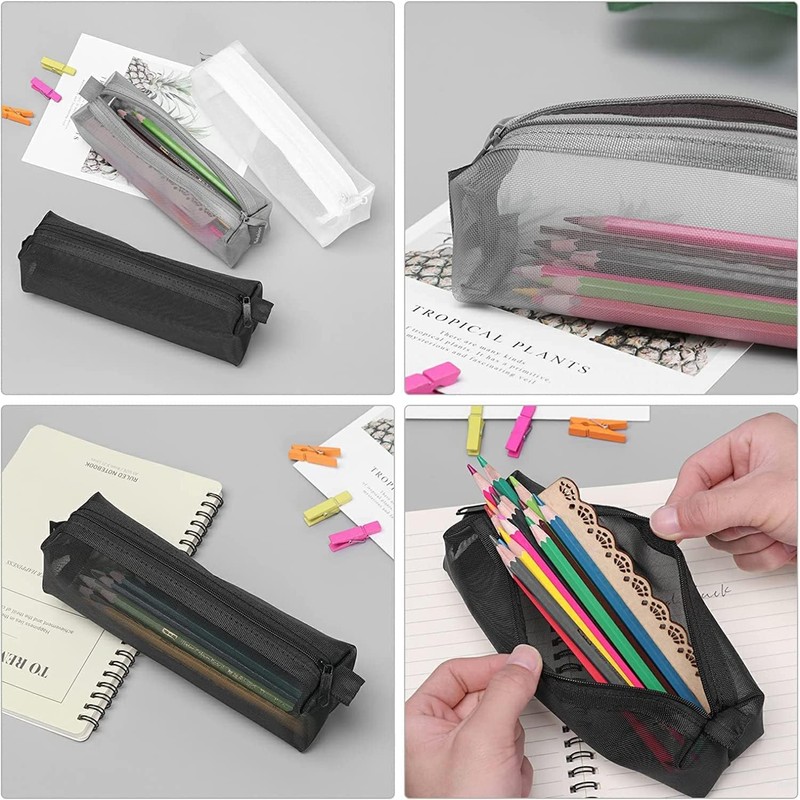 Nylon Mesh Pen Pouch Pencil Case with Zipper, 3Pcs Mesh