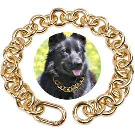 Woofuu 18K Gold Plated Circle Link Dog Collar - Heavy Duty Chew Proof Chain Collar for Small, Medium & Large Dogs - 21MM Width Light Metal Chain (22") - Dog Necklace Collar for Walking and Training
