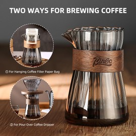 Small Glass Coffee Server 16oz - Glass Pour Over Coffee Carafe Coffee Maker with Heat-Resistant Wood Ring, Mess-free Pouring