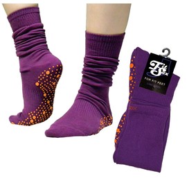 FitSox Grip Socks - Yoga, Martial Arts, Dance Anti-Slip/Non-Slip, 1 Pair, US Size 8-10. Purple/Orange LONG