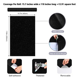 15.7"x118" Glitter Black Wallpaper Peel and Stick Sparkle Glitter Wall Paper Black Contact Paper for Walls Cabinets Self Adhesive Fabric Wallpaper for Bedroom Decorative Film for DIY Shelves