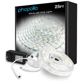 PHOPOLLO White LED Strip Lights , 25ft Dimmable 6500k Daylight White Led Light Strip, 460 LEDs Flexible Led Lights for Bedroom, Mirror, Kitchen Decoration