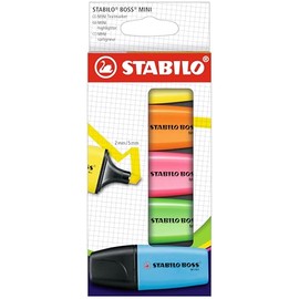 STABILO BOSS Mini resaltador, juego de 5 colores, amarillo, naranja, rosa, verde y azul