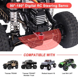 HobbyPark Waterproof for TRX4M Servo 12kg High Torque Aluminum Coreless Motor with Servo Mount Bracket & Arm & Steering Link Set Metal Gear Digital Steering Servo fit 1/18 Crawler Car Upgrades Parts