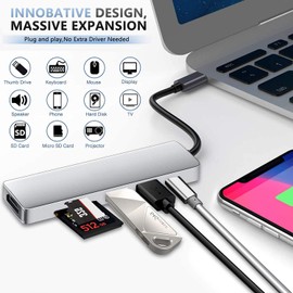 Fotgear USB C Hub Multipuerto Adaptador, 6-en-1 Tipo C 3.0 Adaptador de Hub con HDMI 4K, Puerto de Carga PD de 100W, 2 USB 3.0 Puerto, Lector de Tarjetas SD/TF para Computadora Portátil