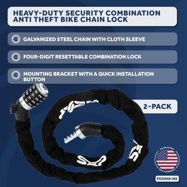Five Oceans Bike Chain Lock, 2-Pack Combination Anti Theft Bike Locks Heavy Duty, Security Resettable Bicycle Chain Lock with Mounting Bracket, 4 Feet Long for Bike, Motorcycle, Bicycle, FO3958-M2