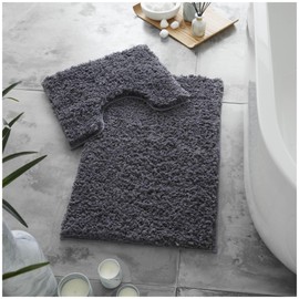 VELVETIO Bath Mats & Pedestal Set, Zero Twist Fluffy Super Soft 100% Microfiber Non-Slip Shaggy 2 Piece Bathroom Rugs, Extra Thick Machine Washable Water Absorbent Toilet Rug Sets, Charcoal