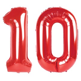 40 Inch Red Number 10 Digital Balloon,Jumbo Mylar Foil Helium Balloon for 10 Balloons for Birthday Party,Wedding Anniversary Party Decorations