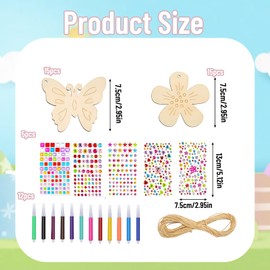 48 Pieces Children's Craft Set for Children 3 Years, Activity Craft Set Children's Birthday, Creative DIY Set with Wooden Figures, Watercolour Pencils and String