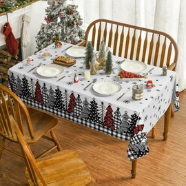 Horaldaily Christmas Tablecloth 60×60 Inch, Christmas Trees Buffalo Plaid Black Washable Table Cover for Party Picnic Dinner Decor