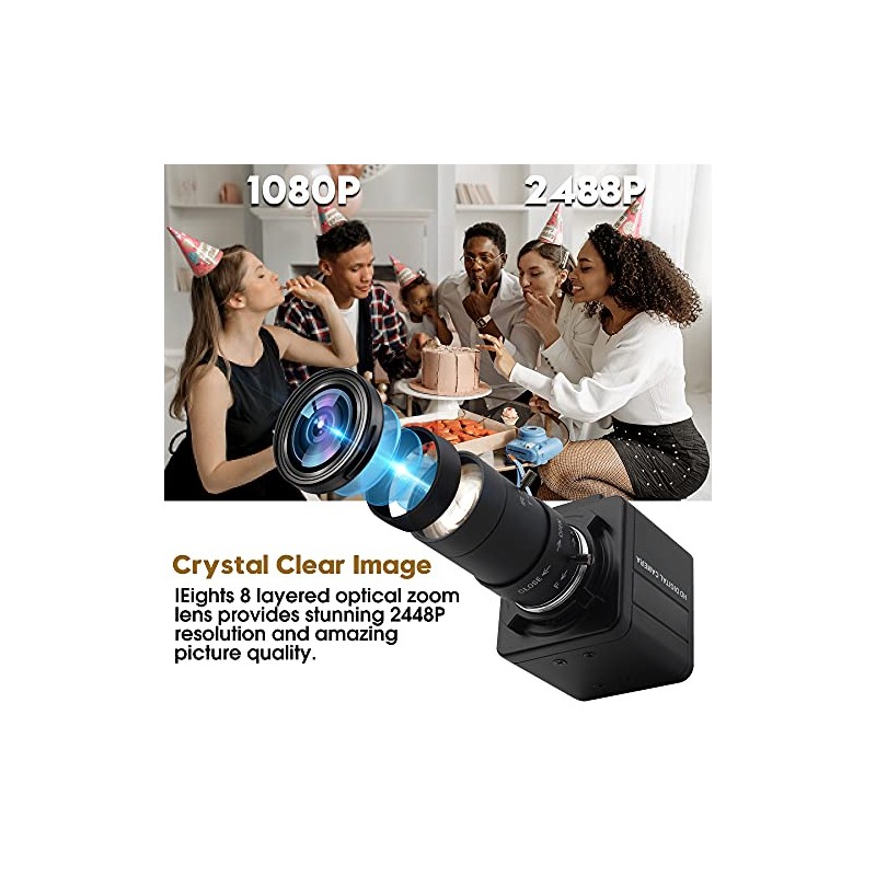 Cámara USB de 8 MP, zoom manual, cámara web 4K,