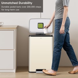 EKO Madison Vanilla Stainless Steel 50 Liter/13.2 Gallon Step Trash Can with Inner Liner - Fingerprint Resistant Finish