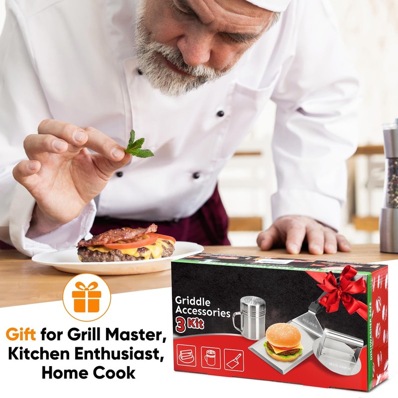 HULISEN Smashed Burger Kit, Stainless Steel Burger Press, Grill Spatula