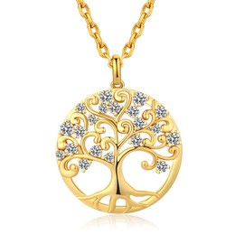 jiamiaoi White Gold Plated Tree of Life Pendant Women's Tree of Life Necklace with Rhinestone Tree of Life Necklace Silver Chain with Tree of Life, Cubic Zirconia