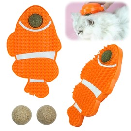 Aerbee 2 Pack Cat Toys Self-Grooming Cat Brush with 2 Catnip Balls & 2 Gall Fruit, Cat Self Grooming with Catnip Toys, Cat Face Scratchers, Cat self Groomer for Indoor Cats, Cat Corner Brush Wall
