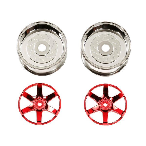Tamiya #54552 Red Plated 6-Spoke Wheels - 26mm Width /