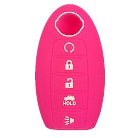 KAWIHEN Silicone Key Fob Cover Fit for Nissan 5 Button(Pink)
