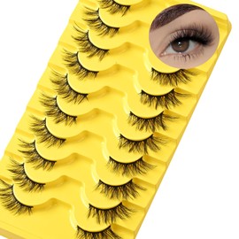 QUNETY Half Lashes Natural Half Eyelashes Short Wispy Half Lashes Cat Eye 3D Curl Lash 10 Pairs Fake Eyelash Reusable False Eyelashes Natural Cluster Strip Lashes