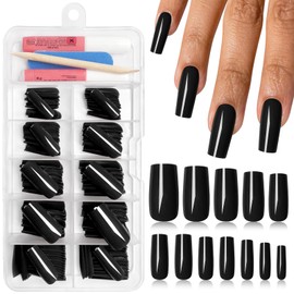 EternalClassic Black Medium Press on Nails Square, Glossy Square Press on Nails Medium Fake Nails with Glue, 120pcs Acrylic Nails Press ons Full Cover False Nails