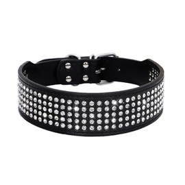 BTDCFY Rhinestones Dog Collars-2" Wide Crystal Diamonds Studded PU Leather 5 Rows Sparkly Crystal Studded Collar for Medium and Large Dog