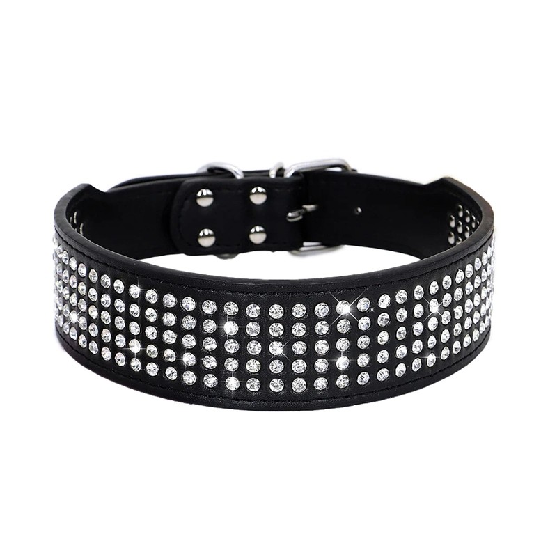 BTDCFY Rhinestones Dog Collars-2" Wide Crystal Diamonds Studded PU Leather