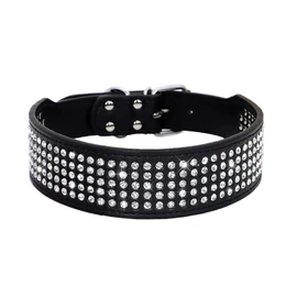 BTDCFY Rhinestones Dog Collars-2" Wide Crystal Diamonds Studded PU Leather 5 Rows Sparkly Crystal Studded Collar for Medium and Large Dog