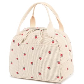 EDLMKM 9.5L Insulated Lunch Bag for Kids & Women, Strawberry White Lunch Bag for Adults Kids, Cute Girls Ladies Cooler Bags with Insulated Liner, Thermal Meal Prep Tote for Work Travel School Picnic