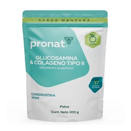 PRONAT | Glucosamina & Colágeno Tipo II, Suplemento alimenticio, Sabor Manzana Verde con Vitaminas, Calcio y Magnesio, Bolsa con 300 g en Polvo