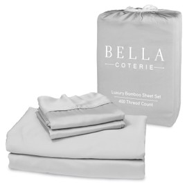 Bella Coterie Luxury King Bamboo Sheet Set | Organically Grown | Ultra Soft | Cooling for Hot Sleepers | 18" Deep Pocket | Viscose Made from Bamboo [Grey Mist]