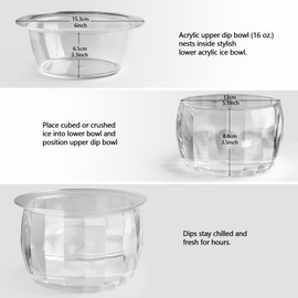 BETSO 2 Packs Ice Chilled Serving Bowl,Dips on Ice Acrylic Dip Bowl,Dip Chiller Bowl with 4 Spoons Party Platters for Food,Fruit,Salsa, Clear