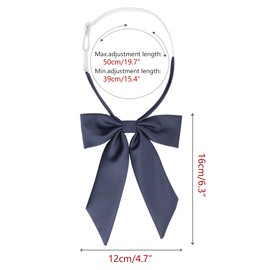 [Elerevyo] Women's Bowtie Solid Color Western Ribbon Pre-tied Bow Tie for School Uniform, blue (navy blue)