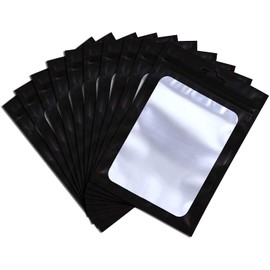 XFXIA 100 Pieces Mylar Bags, Resealable Smell Proof Bags with Zipper Lock and Clear Window, Aluminum Foil Pouch Bag for Candy Food Lip Gloss Packaging |Flat|Cute| (Black, 4.72×7.87 inches)