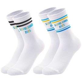 LEACCO Schulkind Socks Boys Girls 2025 School Gift Socks Blue Red 27-32 Ideas School Cone Filling School Child 2025 Girls Boys First Day of School, Blue