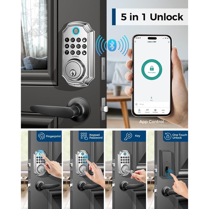 Keyless Entry Door Lock with Handle Set, App Control with