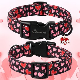 ARING PET Valentine's Dog Collar-Cute Black Heart Collars for Dogs, Adjustable Wedding Heart Puppy Collar Pet Collars Gifts with Quick Release Buckle for Girl&Boy Dogs