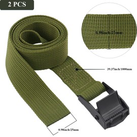 2 Pack Adjustable Luggage Straps, Nylon Webbing Straps with Quick Release Buckle, Packing Belt for Backpacking, Camping, Hiking, Sleeping Bag Compression, 2.5 * 150cm (Green)