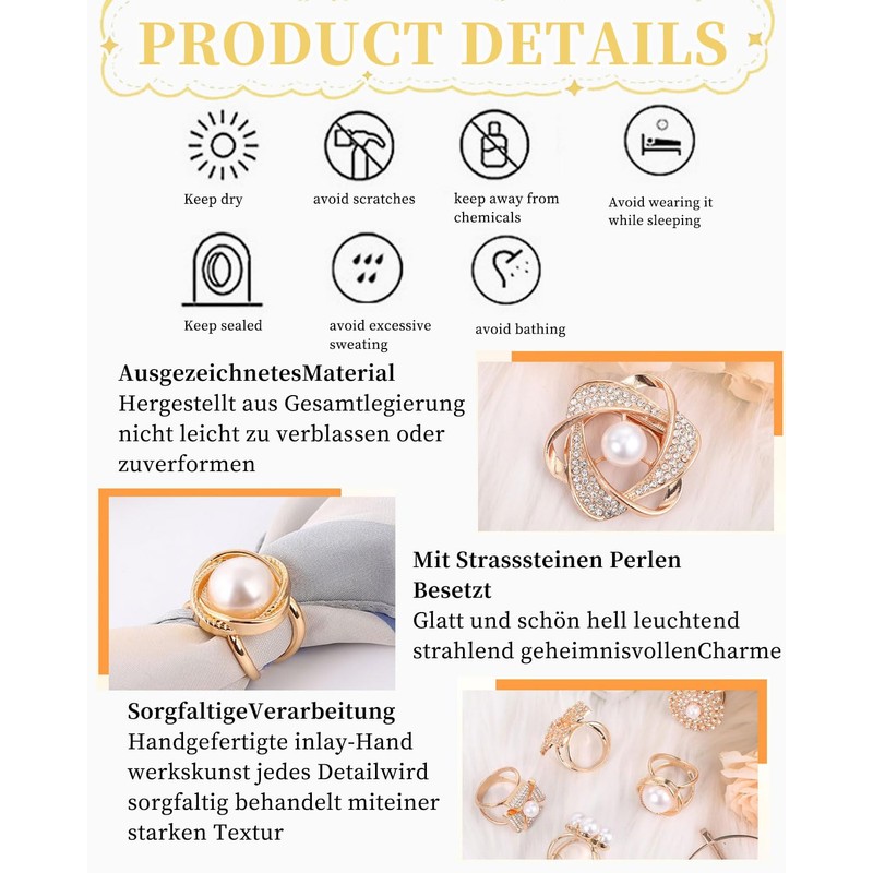 KGDUYC Pack of 6 Women's Brooches - Golden Scarf Buckle,