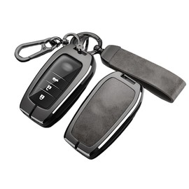 ontto Alloy Leather Car Key Fob Cover Fit for Toyota Land Cruiser 200 300 Prado Crown TLK 200 Yaris Cross Hilux Innova Fortuner Smart Key Holder case keyring Shell bag keychain accessories Grey