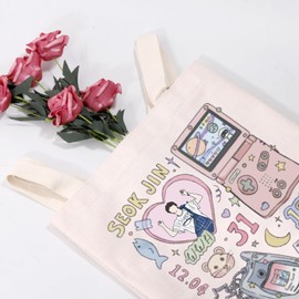 MYSOMY JIN Canvas Tote Bag K-pop Group Bangtan Shoulder Bag JIN Fans Gift K-pop JIN Merchandise K-pop Tote Bag (Jin TB)