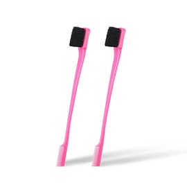 Soft 'N Style Double Sided Edge Control Hair Brush Comb Combo Pack 2 Pieces (Pink)